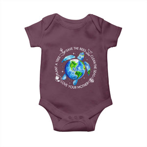 Earth Day Sea Turtle Baby Onesie Save Bees Plant Trees Clean Seas Environmentalist TS14 Maroon Print Your Wear