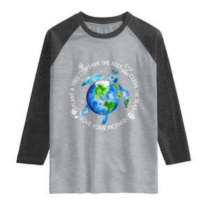 Earth Day Sea Turtle Raglan Shirt Save Bees Plant Trees Clean Seas Environmentalist TS14 Heather Gray Heather Charcoal Print Your Wear
