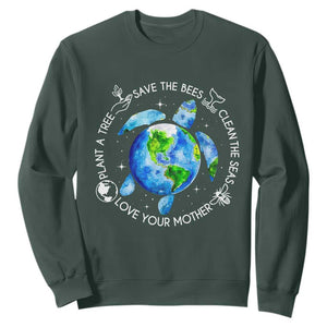 Earth Day Sea Turtle Sweatshirt Save Bees Plant Trees Clean Seas Environmentalist TS14 Dark Forest Green Print Your Wear
