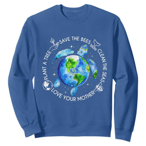 Earth Day Sea Turtle Sweatshirt Save Bees Plant Trees Clean Seas Environmentalist TS14 Royal Blue Print Your Wear