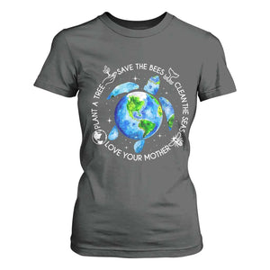 Earth Day Sea Turtle T Shirt For Women Save Bees Plant Trees Clean Seas Environmentalist TS14 Dark Heather Print Your Wear