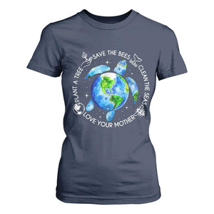 Earth Day Sea Turtle T Shirt For Women Save Bees Plant Trees Clean Seas Environmentalist TS14 Navy Print Your Wear