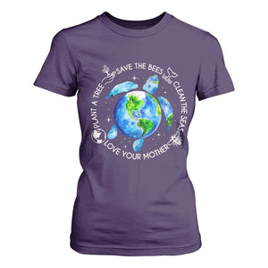 Earth Day Sea Turtle T Shirt For Women Save Bees Plant Trees Clean Seas Environmentalist TS14 Purple Print Your Wear