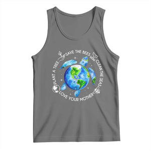 Earth Day Sea Turtle Tank Top Save Bees Plant Trees Clean Seas Environmentalist TS14 Black Heather Print Your Wear