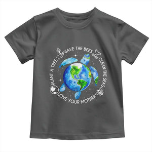 Earth Day Sea Turtle Toddler T Shirt Save Bees Plant Trees Clean Seas Environmentalist TS14 Dark Heather Print Your Wear