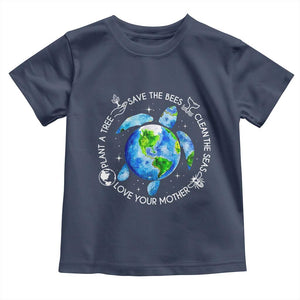 Earth Day Sea Turtle Toddler T Shirt Save Bees Plant Trees Clean Seas Environmentalist TS14 Navy Print Your Wear