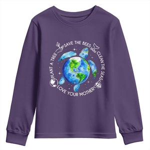 Earth Day Sea Turtle Youth Sweatshirt Save Bees Plant Trees Clean Seas Environmentalist TS14 Purple Print Your Wear