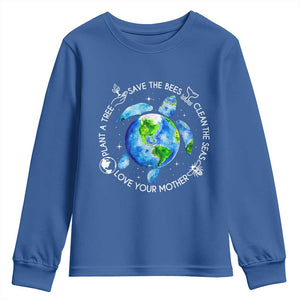 Earth Day Sea Turtle Youth Sweatshirt Save Bees Plant Trees Clean Seas Environmentalist TS14 Royal Blue Print Your Wear