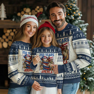 250 Years American Anniversary Ugly Christmas Sweater Patriotic Book Reader 4th of July TS14 Beige Navy Print Your Wear