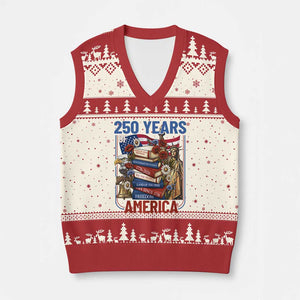 250 Years American Anniversary V-Neck Knit Sweater Vest Patriotic Book Reader 4th of July TS14 Beige Red Print Your Wear