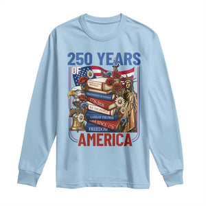 250 Years American Anniversary Long Sleeve Shirt Patriotic Book Reader 4th of July TS14 Light Blue Print Your Wear