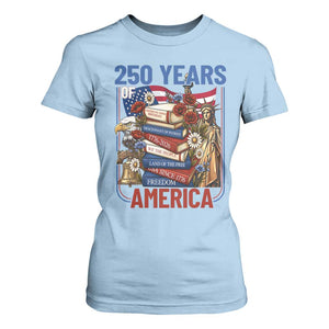250 Years American Anniversary T Shirt For Women Patriotic Book Reader 4th of July TS14 Light Blue Print Your Wear