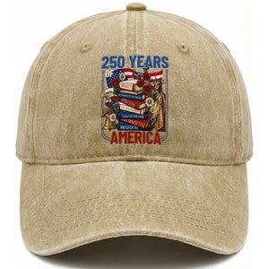 250 Years American Anniversary Washed Cotton Baseball Cap Patriotic Book Reader 4th of July TS14 Print Your Wear