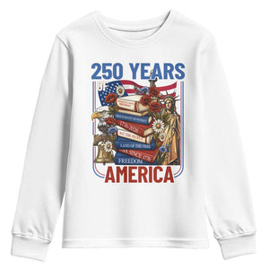 250 Years American Anniversary Youth Sweatshirt Patriotic Book Reader 4th of July TS14 White Print Your Wear