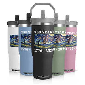 250th America Anniversary Flip Straw Tumbler Starry Night Patriotic Eagle Liberty Bell American Flag TS14 Print Your Wear