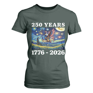 250th America Anniversary T Shirt For Women Starry Night Patriotic Eagle Liberty Bell American Flag TS14 Dark Forest Green Print Your Wear