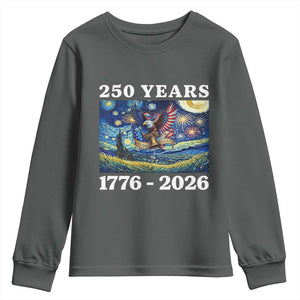 250th America Anniversary Youth Sweatshirt Starry Night Patriotic Eagle Liberty Bell American Flag TS14 Dark Heather Print Your Wear