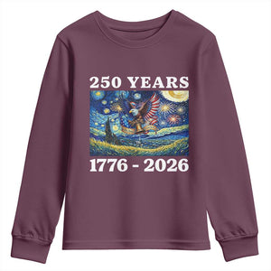 250th America Anniversary Youth Sweatshirt Starry Night Patriotic Eagle Liberty Bell American Flag TS14 Maroon Print Your Wear