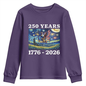250th America Anniversary Youth Sweatshirt Starry Night Patriotic Eagle Liberty Bell American Flag TS14 Purple Print Your Wear