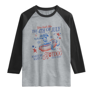 Western Cowgirl You Look Like the 4th of July Raglan Shirt Makes Me Want A Hot Dog Real Bad TS14 Heather Gray Black Print Your Wear