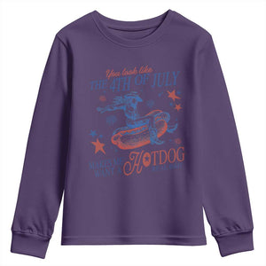 Western Cowgirl You Look Like the 4th of July Youth Sweatshirt Makes Me Want A Hot Dog Real Bad TS14 Purple Print Your Wear
