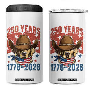 250th Anniversary USA 4 in 1 Can Cooler Tumbler Western Golden Retriever 4th of July TS14 One Size: 16 oz White Print Your Wear