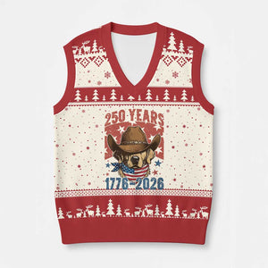 250th America Anniversary V-Neck Knit Sweater Vest Western Golden Retriever 4th of July TS14 Beige Red Print Your Wear