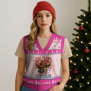 250th America Anniversary V-Neck Knit Sweater Vest Western Golden Retriever 4th of July TS14 Hot Pink Print Your Wear