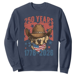 250th Anniversary USA Sweatshirt Western Golden Retriever 4th of July TS14 Navy Print Your Wear