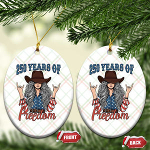 America 250th Anniversary Ceramic Ornament Western Cowgirl American Flag 4th of July TS14 Print Your Wear