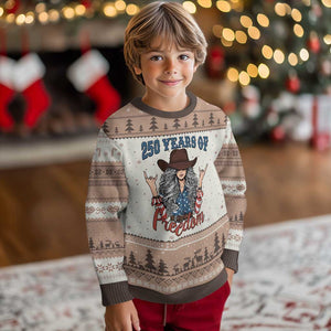America 250th Anniversary Ugly Christmas Sweater Western Cowgirl American Flag 4th of July TS14 Mocha Mousse Print Your Wear