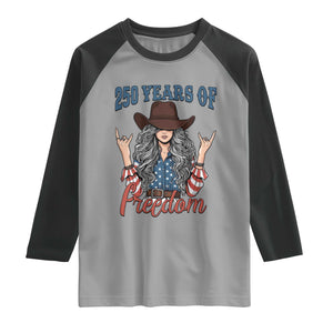 America 250th Anniversary Raglan Shirt Western Cowgirl American Flag 4th of July TS14 Sport Gray Black Print Your Wear