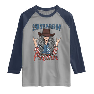 America 250th Anniversary Raglan Shirt Western Cowgirl American Flag 4th of July TS14 Sport Gray Navy Print Your Wear