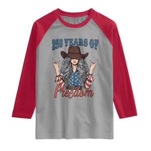 America 250th Anniversary Raglan Shirt Western Cowgirl American Flag 4th of July TS14 Sport Gray Red Print Your Wear