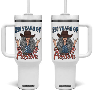 250th Anniversary USA Tumbler With Handle Western Cowgirl American Flag 4th of July TS14 One Size: 40 oz White Print Your Wear