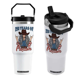 250th Anniversary USA Flip Straw Tumbler Western Cowgirl American Flag 4th of July TS14 One Size: 30 oz White Print Your Wear