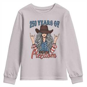 250th Anniversary USA Youth Sweatshirt Western Cowgirl American Flag 4th of July TS14 Ice Gray Print Your Wear