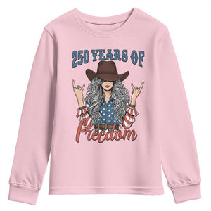 250th Anniversary USA Youth Sweatshirt Western Cowgirl American Flag 4th of July TS14 Light Pink Print Your Wear