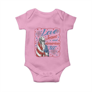 Loves Jesus and America Too Baby Onesie Patriotic Christian Jesus 4th of July TS14 Light Pink Print Your Wear