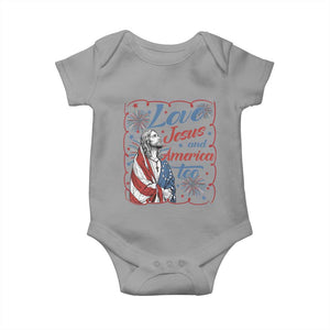 Loves Jesus and America Too Baby Onesie Patriotic Christian Jesus 4th of July TS14 Sport Gray Print Your Wear