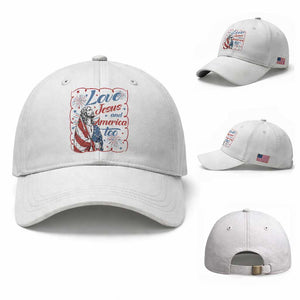 Loves Jesus and America Too Baseball Cap Patriotic Christian Jesus 4th of July TS14 Baseball Cap Universal Fit White Print Your Wear