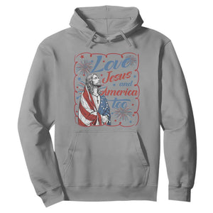 Loves Jesus and America Too Hoodie Patriotic Christian Jesus 4th of July TS14 Sport Gray Print Your Wear