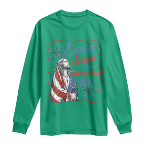 Loves Jesus and America Too Long Sleeve Shirt Patriotic Christian Jesus 4th of July TS14 Irish Green Print Your Wear