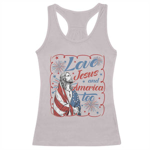 Loves Jesus and America Too Racerback Tank Top Patriotic Christian Jesus 4th of July TS14 Ice Gray Print Your Wear