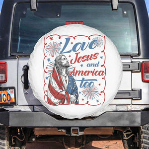 Loves Jesus and America Too Spare Tire Cover Patriotic Christian Jesus 4th of July TS14 No hole White Print Your Wear