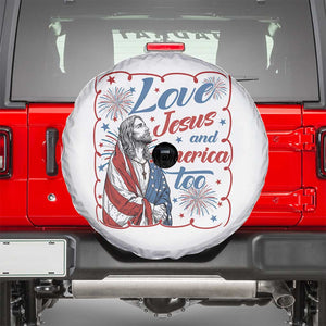 Loves Jesus and America Too Spare Tire Cover Patriotic Christian Jesus 4th of July TS14 White Print Your Wear