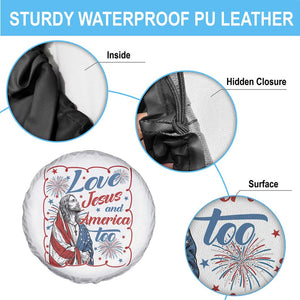 Loves Jesus and America Too Spare Tire Cover Patriotic Christian Jesus 4th of July TS14 Print Your Wear