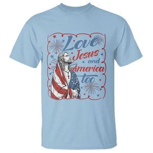 Loves Jesus and America Too T Shirt Patriotic Christian Jesus 4th of July TS14 Light Blue Print Your Wear
