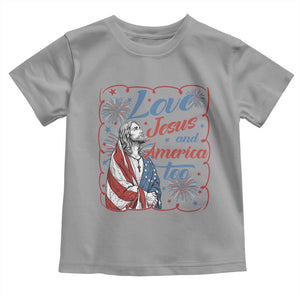 Loves Jesus and America Too Toddler T Shirt Patriotic Christian Jesus 4th of July TS14 Sport Gray Print Your Wear