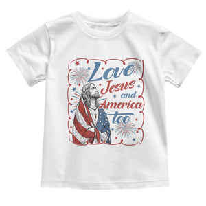 Loves Jesus and America Too Toddler T Shirt Patriotic Christian Jesus 4th of July TS14 White Print Your Wear